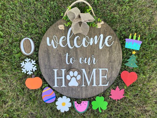 Interchangeable Welcome Sign | Seasonal Wooden Multi Season Decor Front Door Farmhouse Wreath