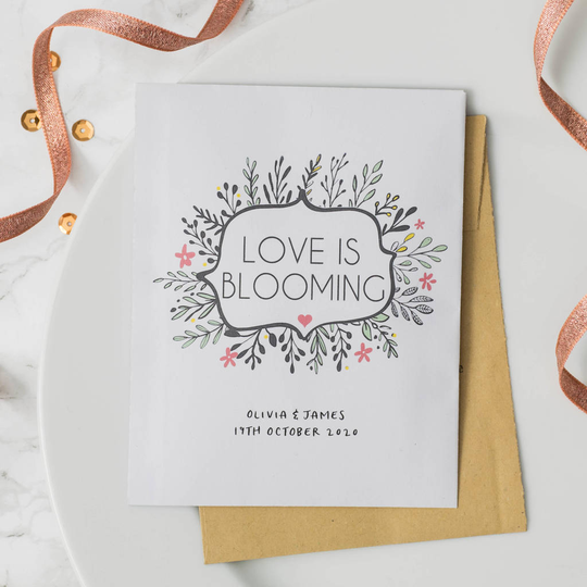10 'Love Is Blooming' Wedding Favour Seed Packets