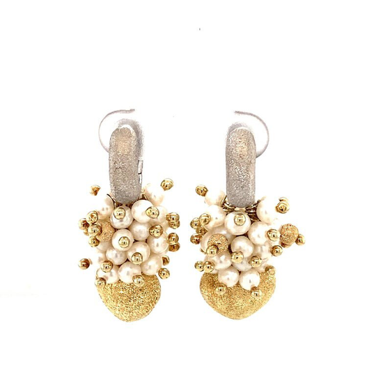 Circa 1940S Italian Seed Pearl Earrings in 14 Karat Two Tone Gold, Vj#1963A