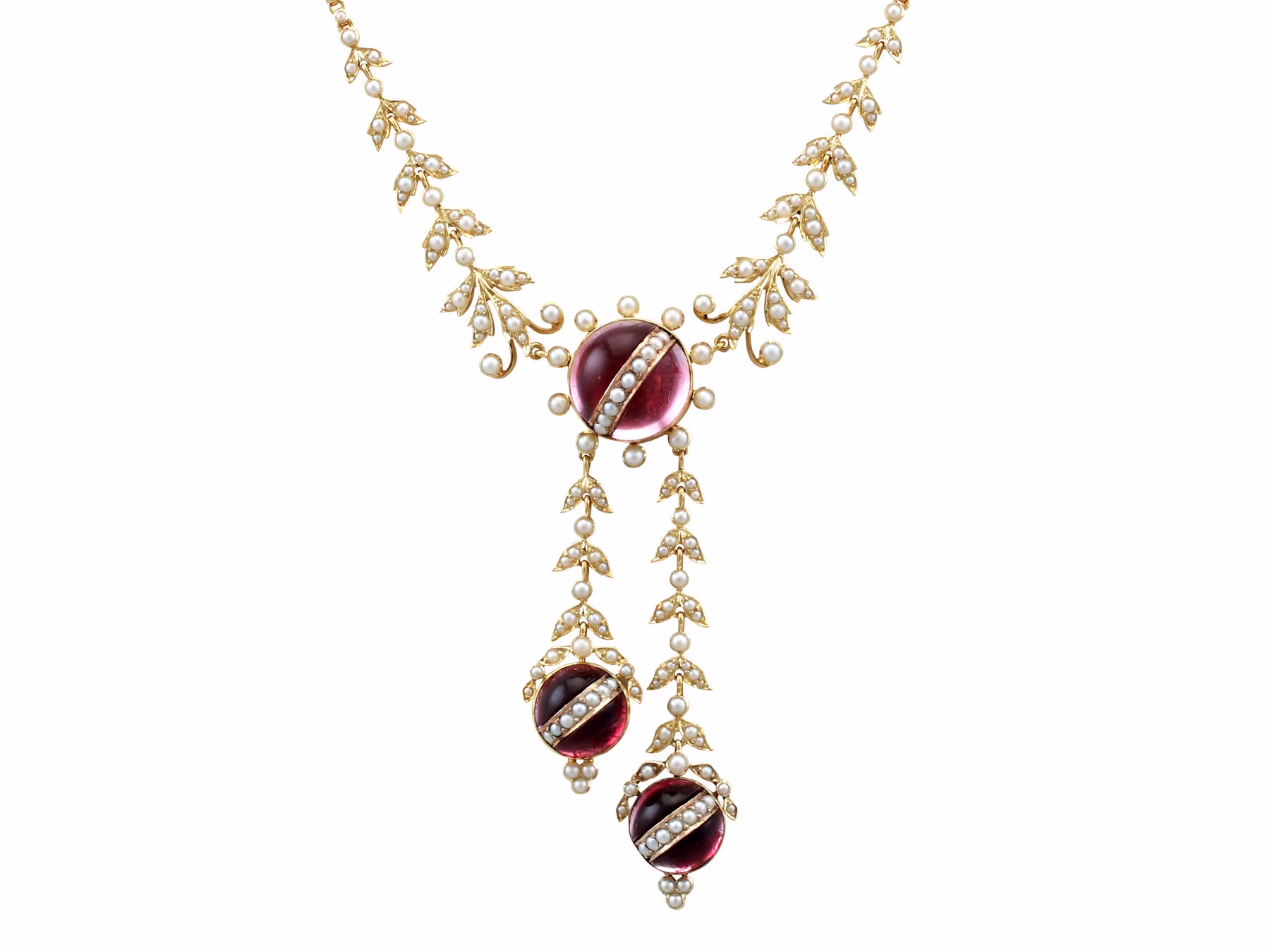 Antique Victorian Seed Pearl & Crystal, 15K Yellow Gold Necklace