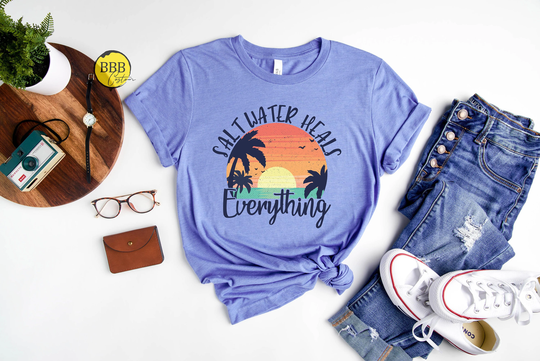 Salt Water Heals Everything Shirt, Seashell Summer Vacation Beach Trip Cruise Vacay Mode Life Shirt