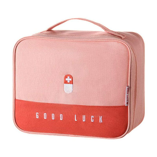 Perle Rare - Medical Box Cloth Storage Box Family Portable Storage Bag Multifunctional Layered Medicine Box Storage Boxes 25x20x13.5cm(pink)