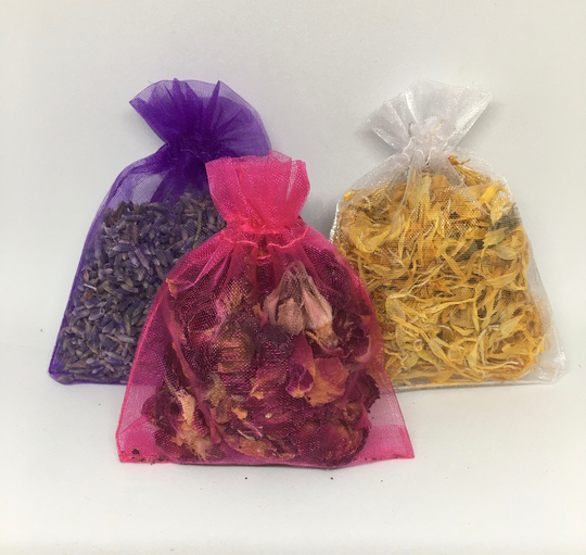 Fragrant Flowers Sachets, Set Of Three Lavender, Rose, Calendula, Drawers & Closets, Gift Bags