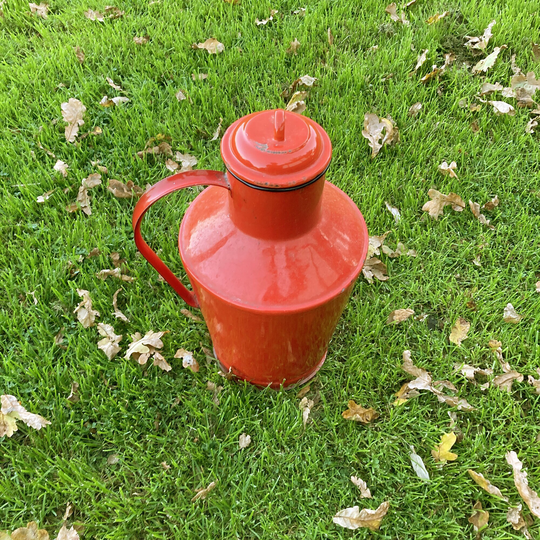 Vintage Red Enamel Water Jug, 16 Inches in Height For The Kitchen Or As A Garden Planter, Gardenalia, Christmas Gift Ideas Gardener