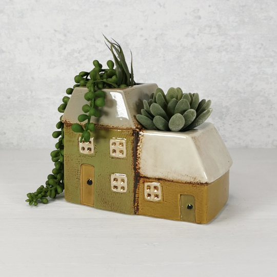 Ceramic House Planter, Green Plant Pot, Indoor Succulent Cactus Planter