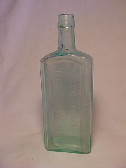 C1870-80S Dr. Kennedy's Medical Discovery Roxbury, Mass. , Aqua Blown Glass Patent Medicine Bottle, Country Primitive Decor