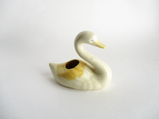 Vintage Swan Figurine Porcelain Yellow Herb Planter Decorative Collectible