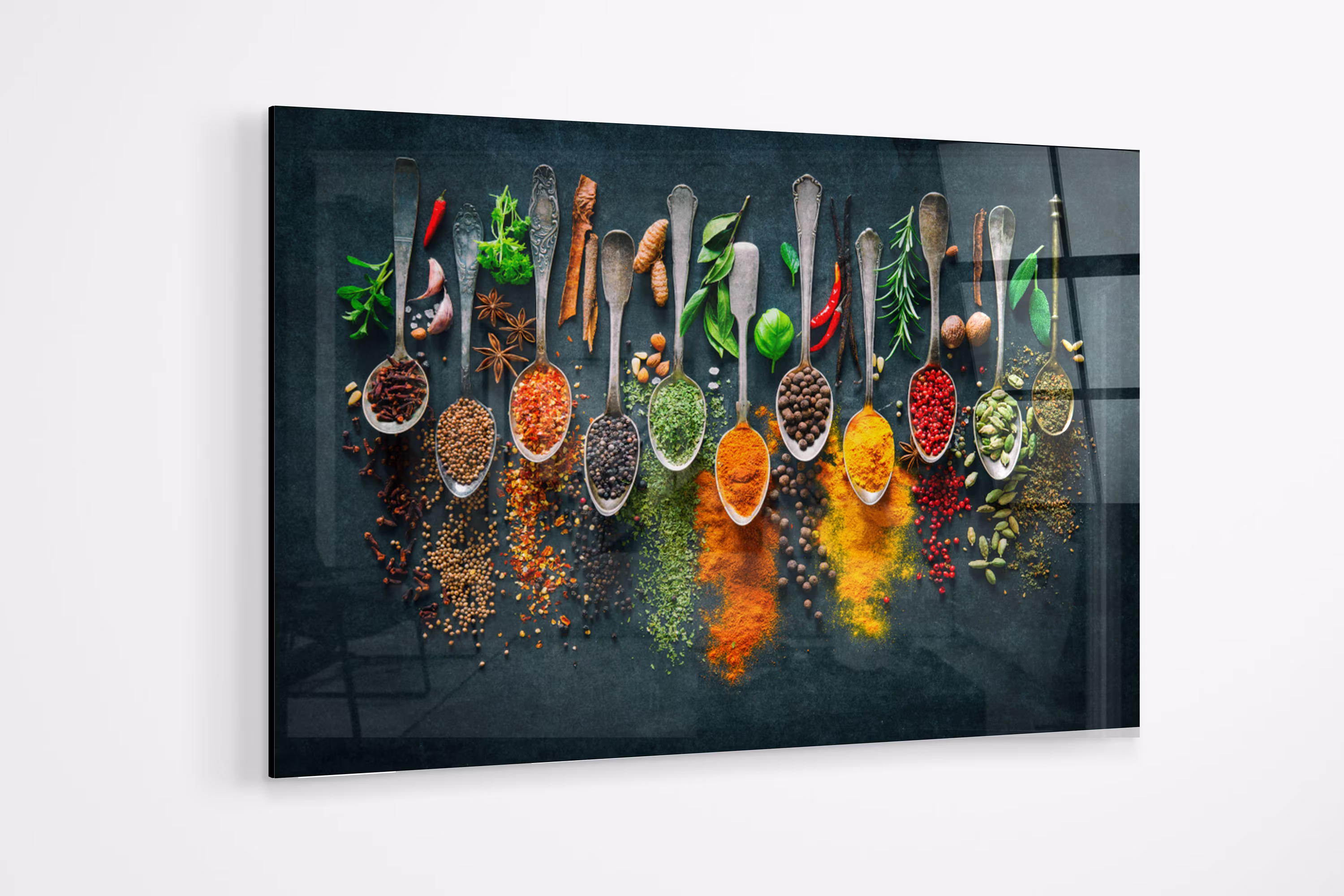 Various Spices Cooking Herbs Kitchen Premium Acrylic Glass Print Reflective Wall Art Canvas Gift A476