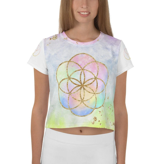Cosmic Powers Seed Of Life Sacred Geometry Crop Top Tee Shirt By Goddess Swag™ Version 1.0