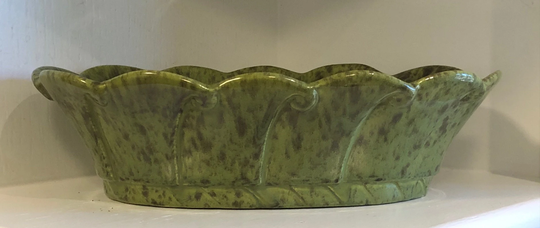 Vintage Green Drip Scalloped Mid-Century Console Bowl/Planter, Succulent Planter, Basket Weave Bottom