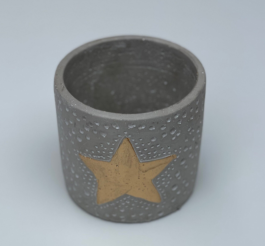 Ceramic Pot Grey With Star Gold D10.5 H 10cm