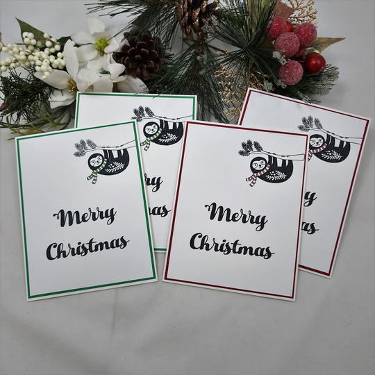 Sloth Christmas Card Set, Merry Card, Handmade Cards, Holiday Seasonal Cards, White Blank Note Cards. Chr031