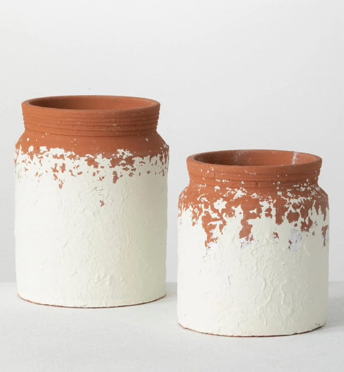Set | Terracotta Ceramic 6 Inch , 5 - 1/2 Vase For Flowers Floral Arranging Container Vessel Speckled Pot