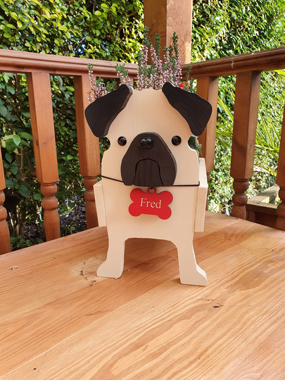Beige Pug Pet Planter, Birthday Gift, Garden Planter