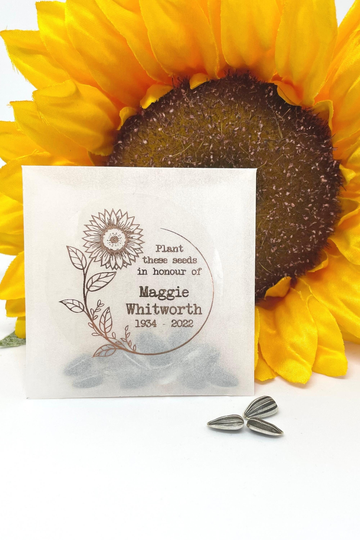 Funeral Sunflower Seed Packet Sustainable Eco-Friendly Rose Gold in Memory Wake Party Favor Personalised Bereavement Gift Rest Peace