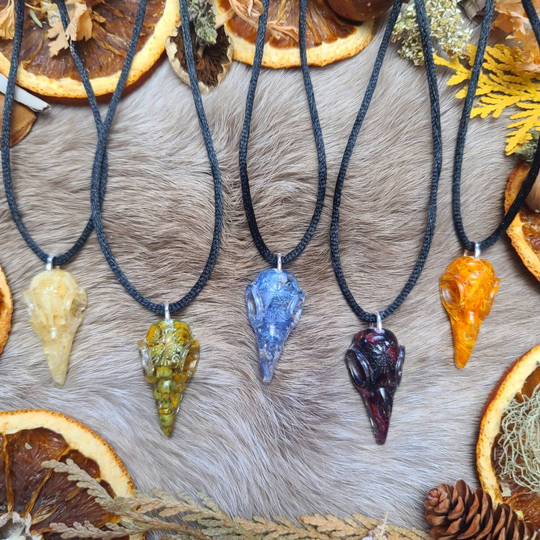 Raven Skull. Single Herb Filled Resin Pendants
