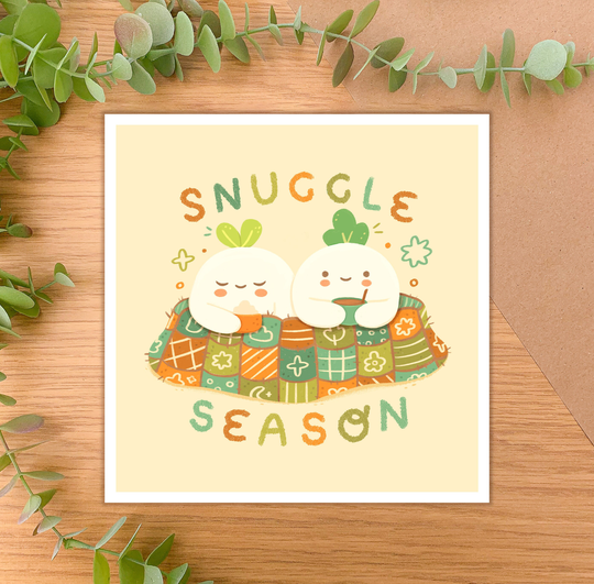 Snuggle Season // Square Art Print - Digital Art, Hand Drawn Illustration, Home Decor, Autumn, Napping, Cute, Cozy