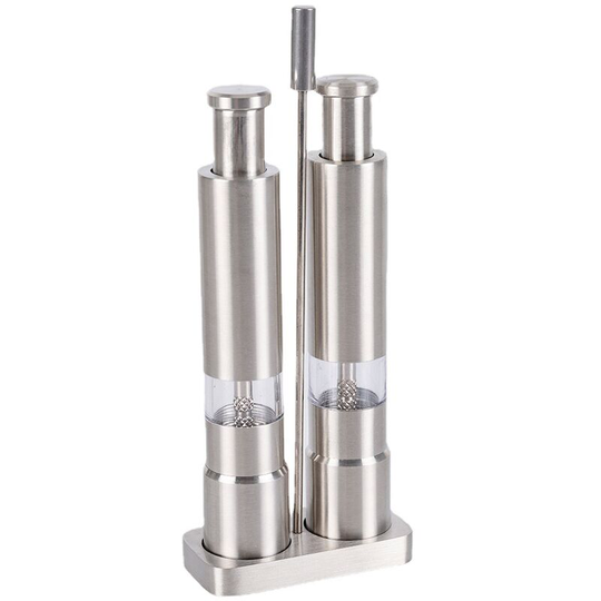 Pepper mill, set of 2, manual, salt mill, pepper, spice, stainless steel adjustable ceramic wheel, silver, stainless steel, 15 x 2.5 x 2.5