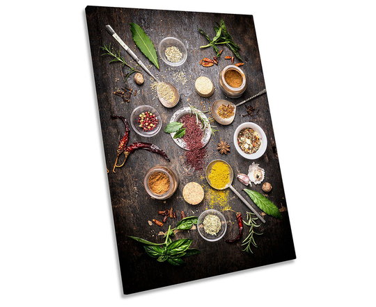 Rustic Spices Kitchen Herbs Canvas Wall Art Portrait Print Picture