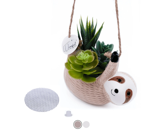 Sloth Planter With Drainage - Cute Animal Succulent Pot, Indoor Outdoor Wall Hanging Flower Vase, Air Plant Holder, Handmade Gift