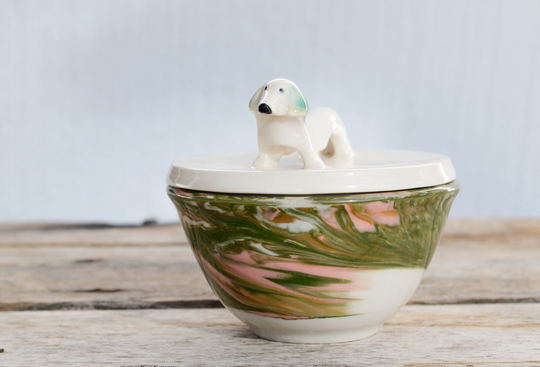 Ceramic Salt Cellar Lid Dachshund, Pottery Sugar Bowl Wiener, Dachshund Kitchen Gift, Mother's Day, Catch All Bowl, Porcelain Dog Bowl