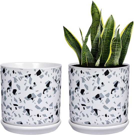 2 Plant Pots, 5'' Indoor Ceramic Planter Pots With Drainage Holes & Saucers Matte Glazed Planters For Herbs Cactus Aloes Succulent Plants