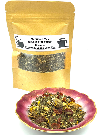 Cold & Flu Brew Premium Organic Loose Leaf Tea/Infused With Moss Agate Stone /Healing/Energy Balance/Immune System