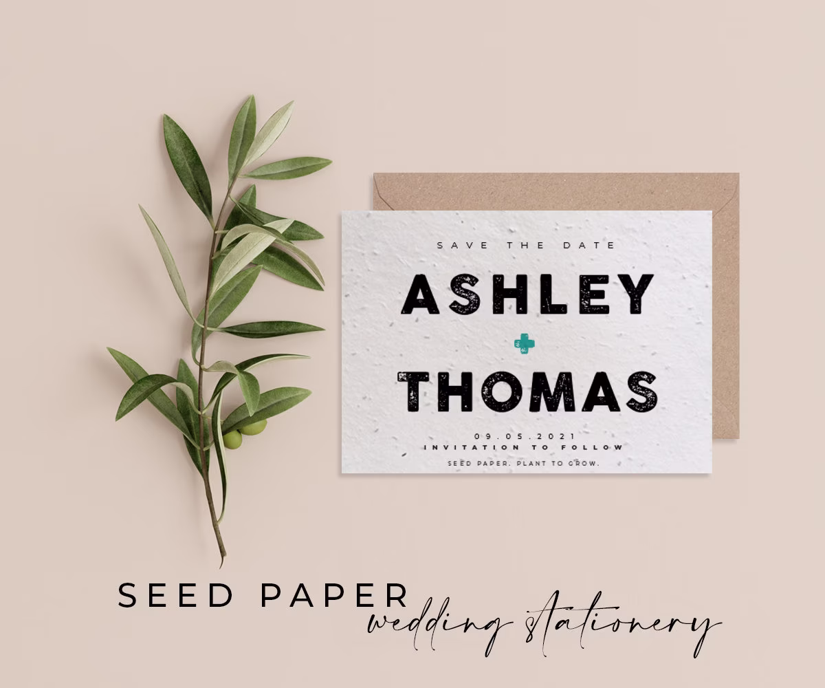 Plantable Seed Paper Eco-Friendly Sustainable Biodegradable Wedding Save The Date Invitation - Letterpress