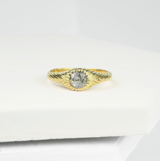 Round Diamond Ring-Rose Cut Engagement Ring-Salt & Pepper Ring-Dainty Gold Ring-Free Shipping