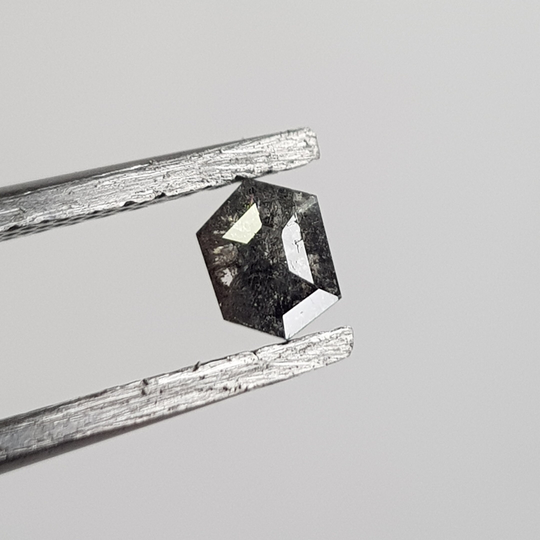 0.23Ctw/4.5mm Clear Black Long Hexagon Shield Shape Salt & Pepper Rose Cut Diamond, Faceted Flat Back Diamond For Ring, Dds734/19
