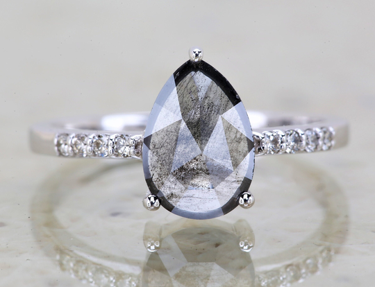 Salt & Pepper Diamond Ring Natural Pear Cut Engagement Gray Anniversary Gift For Her