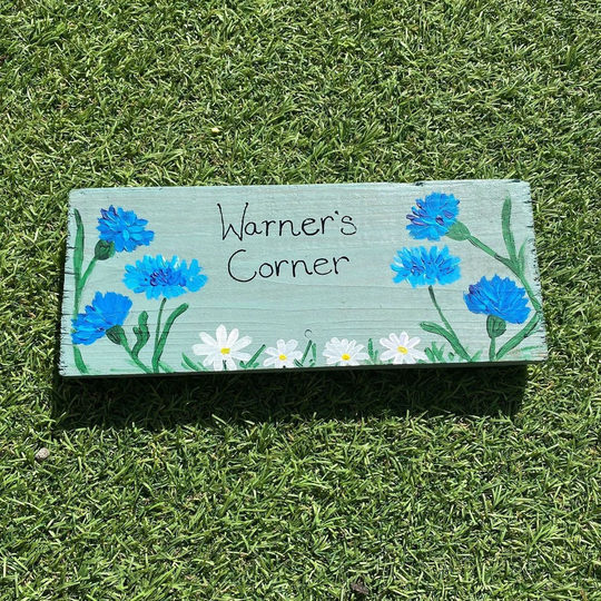 Cornflower & Daisy Flowers Summerhouse Sign, Garden Shed Plaque, Personalised Wooden, Cottage Garden, Greenhouse Potting