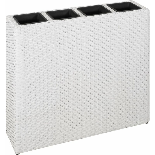 Garden Raised Bed with 4 Pots Poly Rattan White - White