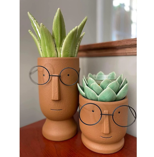 Cute Head Planter With Glasses, Face Pot, Succulent Planter, Family Pots, Ceramic Vase, Shipped From Usa