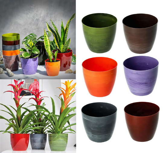 Flower Pots 6 Colours 4 Sizes Marble Plastic Plant Planter Deco
