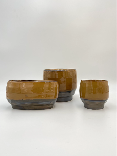 Coffee Brown & Caramel Ceramic Plant Pot, Bowl, 3 Sizes, Modern Stylish, Simple Design, Houseplant, Plant Pot Gift