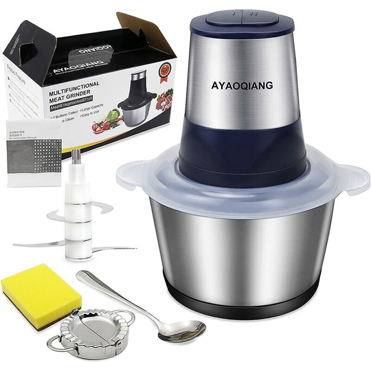 Electric Mincer with 3L Stainless Steel Bowl, 2 Speed Levels, 300W Meat Grinder with 4 Removable Blades for Mincing Meat, Onion, Herbs, Dried Fruit