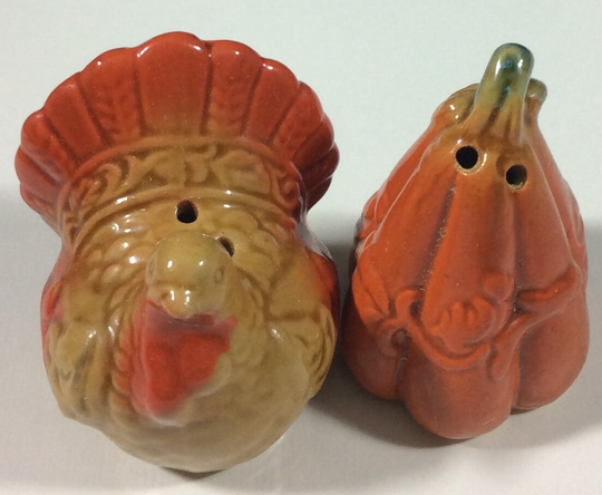 Small Ceramic Pumpkin & Turkey Salt Pepper Shakers, Fall, Autumn, Harvest, Thanksgiving, County