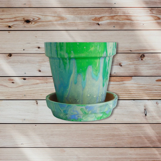 Abstract Hand Painted Fluid Art Indoor Garden Pot 3