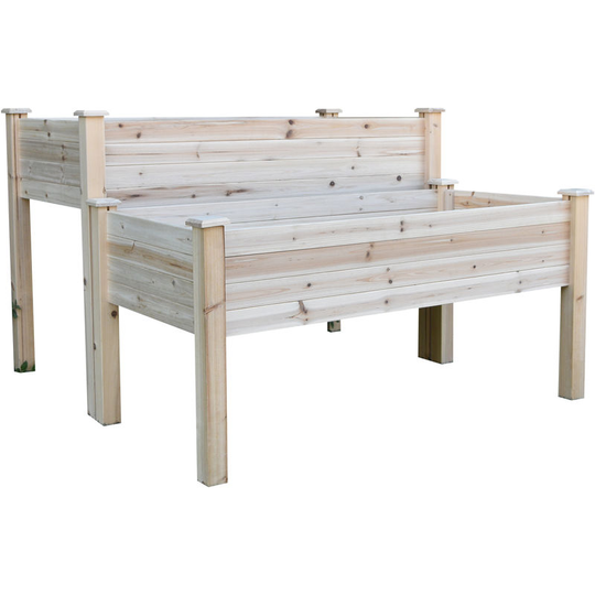 2-Piece Solid Fir Wood Raised Flower Bed Vegetable Herb Grow Box Stand - Natural Wood Color - Outsunny
