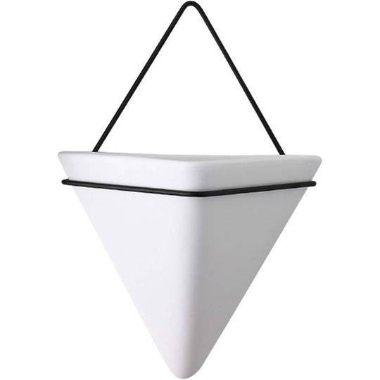 Langray - Hanging Planters Wall Hanging Planter Room Decoration Vases Basket Indoor Outdoor Garden Balcony Office Hanging, White ceramic black iron