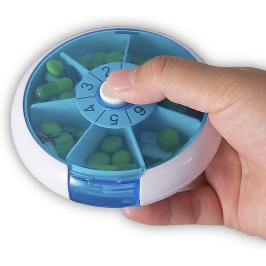 7 Day Round Weekly Pill Organizer, Once A Day Pill Organizer, Rotating Push Button Pill Organizer, Daily Medication Organizer For Pill, Capsule, Fish