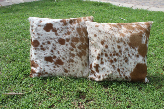 Set Of 2 Brown White Salt & Pepper Cowhide Pillow Covers Cow Skin Cushion 16