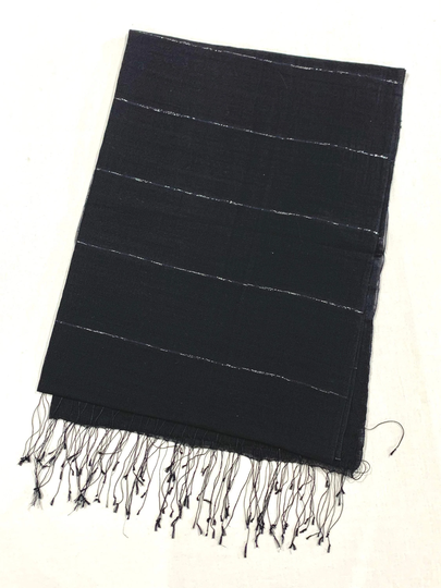 Black Super Fine Silk Wool Shawl, Classic Black Silver Line Warm & Light A Must Have Formal Shaw, All Season Shawl
