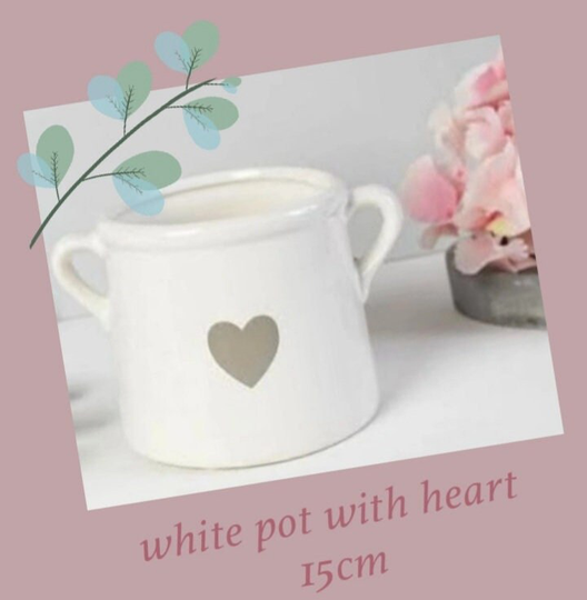 White Ceramic Pot With Heart - 15cm