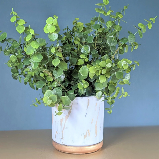 Ceramic Marble Effect Gold Plant Pot Planter With Tray Vase Flowers Window