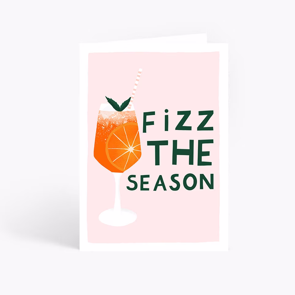 Fizz The Season, Christmas Cocktail Card, Aperol Spritz, Illustration, Pun A6 Card By Amelia Ellwood