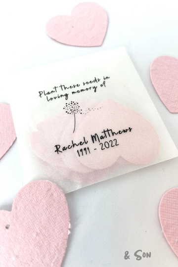Personalized Wildflower Seed Embedded Paper Heart Remembrance Favour Memorial Guest Keepsake Eco Funeral Gift Idea Custom Envelope Favors