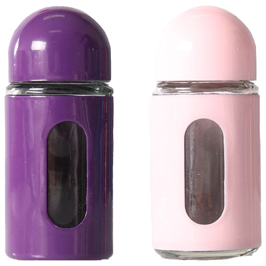 Fvbjd - Glass Salt and Pepper Shakers with Adjustable Pour Holes - Stainless Steel Salt Shaker and Pepper Shaker purple + pink