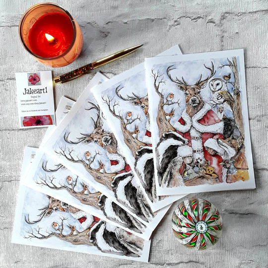 Christmas Cards Father Stag Pack Of 5 A5 Original Art